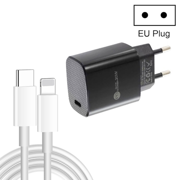 PD11 Single PD3.0 USB-C / Type-C 20W Fast Charger with 1m Type-C to 8 Pin Data Cable, EU Plug, EU Plug + Type-C to 8 Pin Cable
