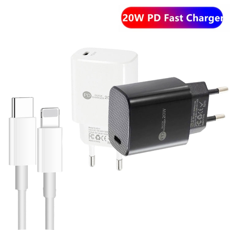 PD11 Single PD3.0 USB-C / Type-C 20W Fast Charger with 1m Type-C to 8 Pin Data Cable, EU Plug, EU Plug + Type-C to 8 Pin Cable