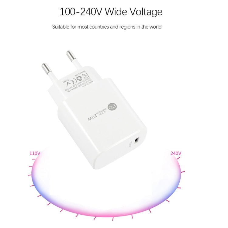PD11 Single PD3.0 USB-C / Type-C 20W Fast Charger with 1m Type-C to 8 Pin Data Cable, EU Plug, EU Plug + Type-C to 8 Pin Cable