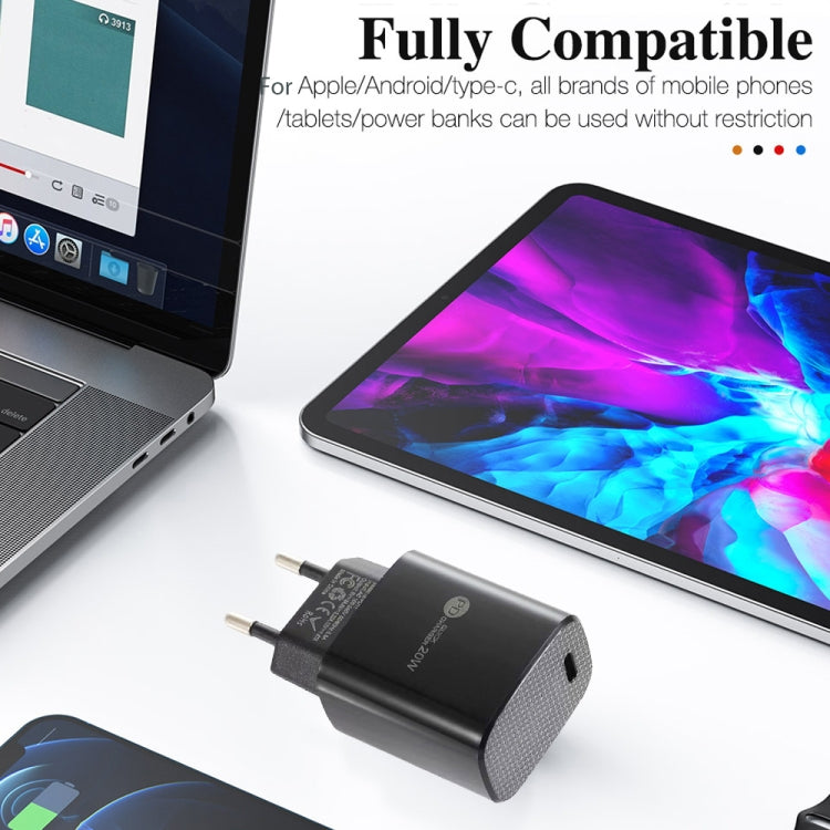 PD11 Single PD3.0 USB-C / Type-C 20W Fast Charger with 1m Type-C to 8 Pin Data Cable, EU Plug, EU Plug + Type-C to 8 Pin Cable