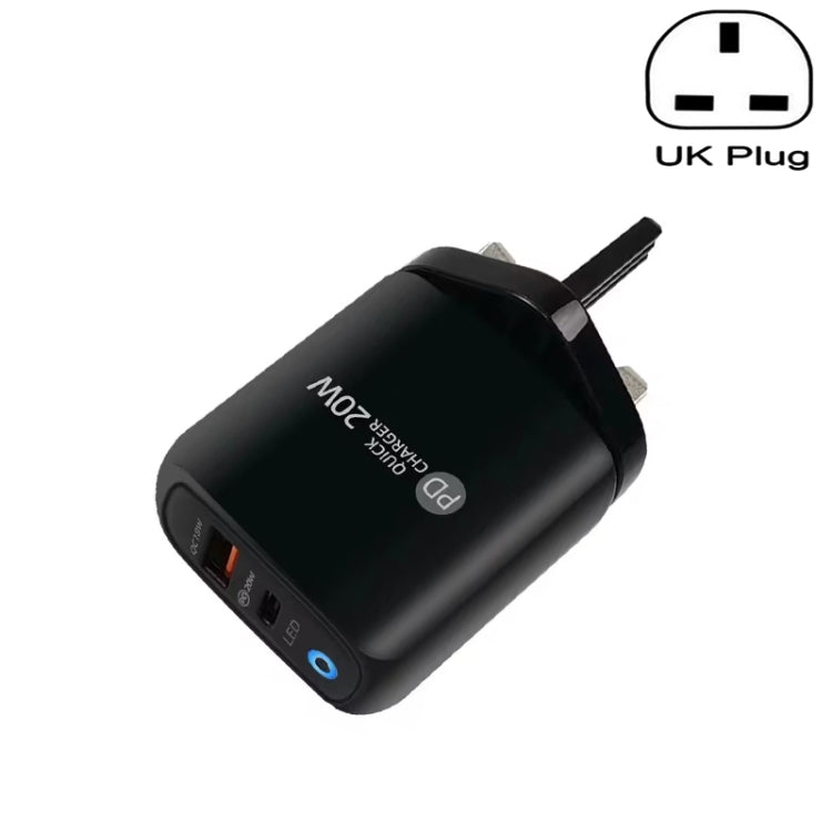 PD04 PD20W + QC18W Mobile Phone Charger with LED Indicator, UK Plug, UK Plug