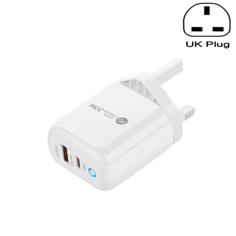 PD04 PD20W + QC18W Mobile Phone Charger with LED Indicator, UK Plug, UK Plug