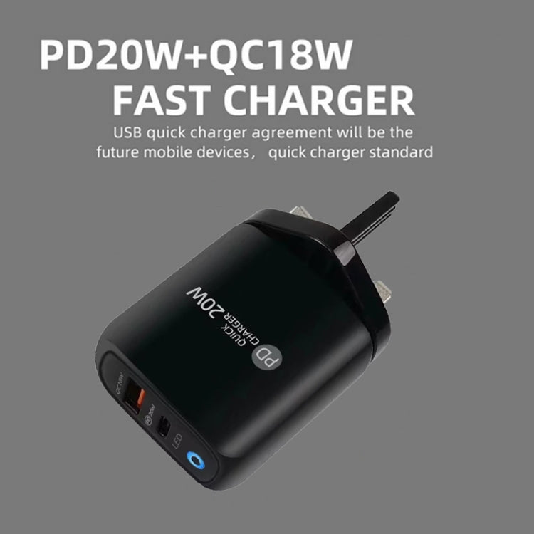 PD04 PD20W + QC18W Mobile Phone Charger with LED Indicator, UK Plug, UK Plug