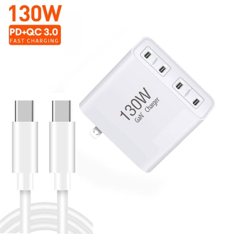 GaN 130W 4-Port USB-C PD65W / PD30W Multi Port Type-C Charger with 2m Type-C to Type-C Data Cable Set, US Plug, EU / US Plug, UK / US Plug, AU / US Plug, EU / UK / US Plug, EU / UK / AU / US Plug