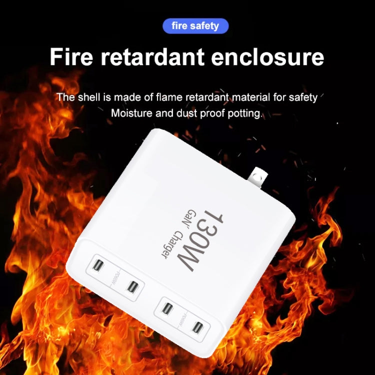 GaN 130W 4-Port USB-C PD65W / PD30W Multi Port Type-C Charger with 2m Type-C to Type-C Data Cable Set, US Plug, EU / US Plug, UK / US Plug, AU / US Plug, EU / UK / US Plug, EU / UK / AU / US Plug