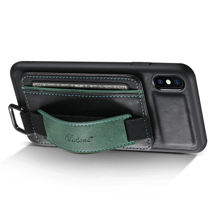Suteni H13 Card Wallet Wrist Strap Holder PU Phone Case, For iPhone X / XS, For iPhone XR, For iPhone XS Max