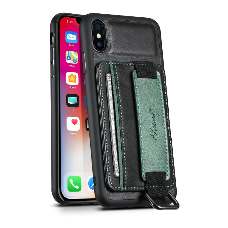 Suteni H13 Card Wallet Wrist Strap Holder PU Phone Case, For iPhone X / XS, For iPhone XR, For iPhone XS Max