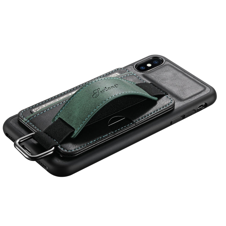 Suteni H13 Card Wallet Wrist Strap Holder PU Phone Case, For iPhone X / XS, For iPhone XR, For iPhone XS Max