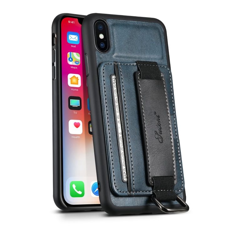 Suteni H13 Card Wallet Wrist Strap Holder PU Phone Case, For iPhone X / XS, For iPhone XR, For iPhone XS Max