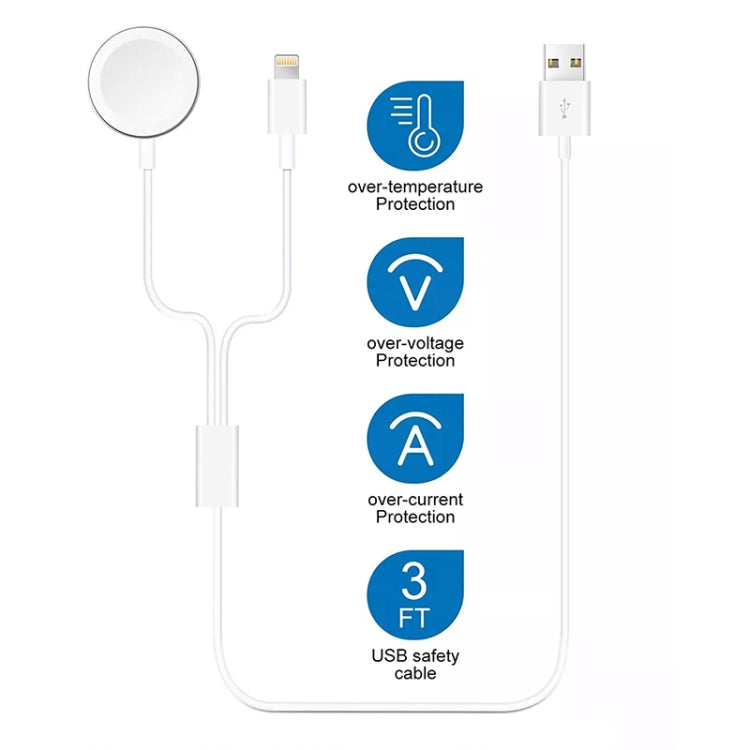 For Apple Watch Series & iPhone 2 in 1 USB Magnetic Charging Cable 3.93ft/1.2m, DS-XB013