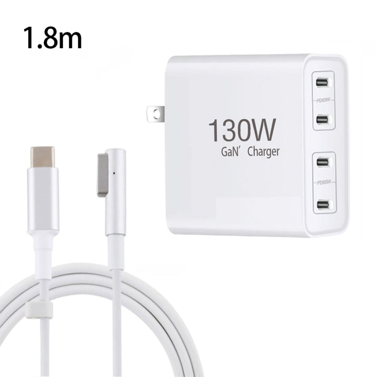 GaN 130W 4-Port USB-C PD65W / PD30W Multi Port Type-C Charger with  1.8m Type-C to MagSafe 1 / L Header Data Cable, US Plug, US / EU Plug, US / UK Plug, US / AU Plug, US / EU / UK Plug, US / EU / UK / AU Plug