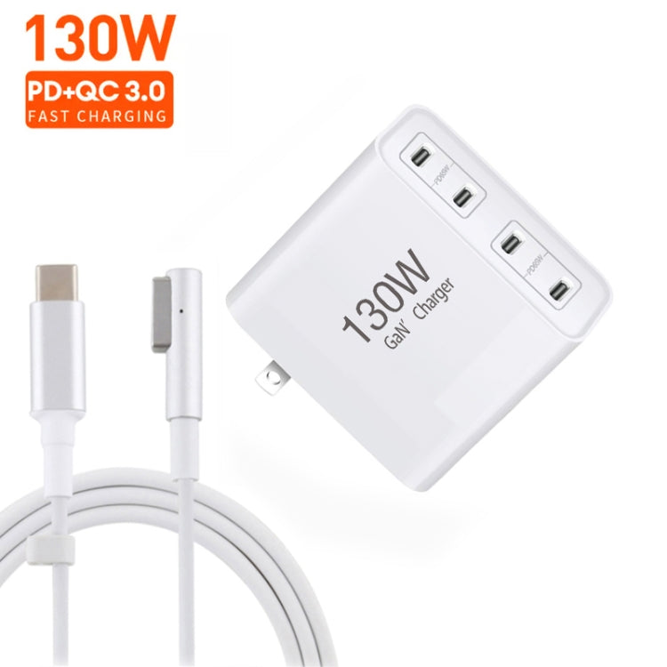 GaN 130W 4-Port USB-C PD65W / PD30W Multi Port Type-C Charger with  1.8m Type-C to MagSafe 1 / L Header Data Cable, US Plug, US / EU Plug, US / UK Plug, US / AU Plug, US / EU / UK Plug, US / EU / UK / AU Plug