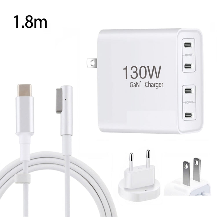 GaN 130W 4-Port USB-C PD65W / PD30W Multi Port Type-C Charger with  1.8m Type-C to MagSafe 1 / L Header Data Cable, US Plug, US / EU Plug, US / UK Plug, US / AU Plug, US / EU / UK Plug, US / EU / UK / AU Plug