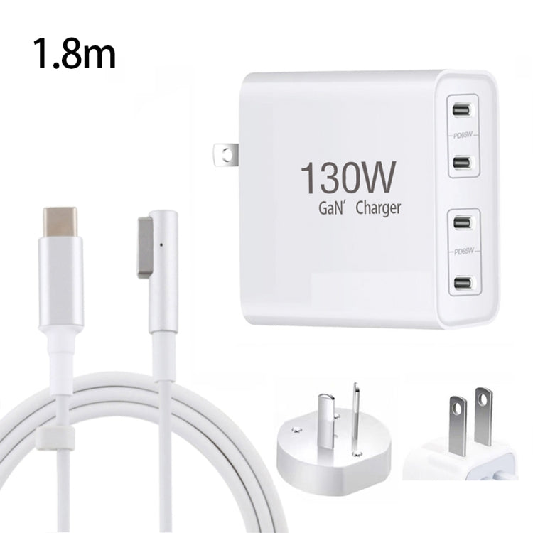 GaN 130W 4-Port USB-C PD65W / PD30W Multi Port Type-C Charger with  1.8m Type-C to MagSafe 1 / L Header Data Cable, US Plug, US / EU Plug, US / UK Plug, US / AU Plug, US / EU / UK Plug, US / EU / UK / AU Plug