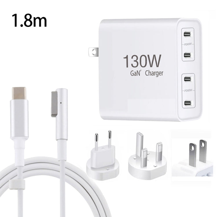 GaN 130W 4-Port USB-C PD65W / PD30W Multi Port Type-C Charger with  1.8m Type-C to MagSafe 1 / L Header Data Cable, US Plug, US / EU Plug, US / UK Plug, US / AU Plug, US / EU / UK Plug, US / EU / UK / AU Plug