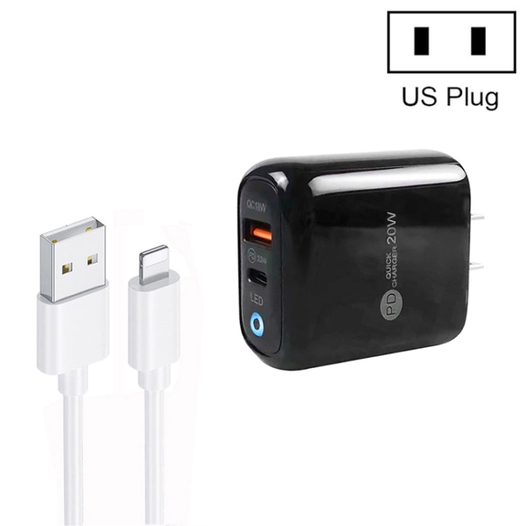 PD04 Type-C + USB Mobile Phone Charger with USB to 8 Pin Cable, US Plug, US Plug + USB to 8 Pin Cable