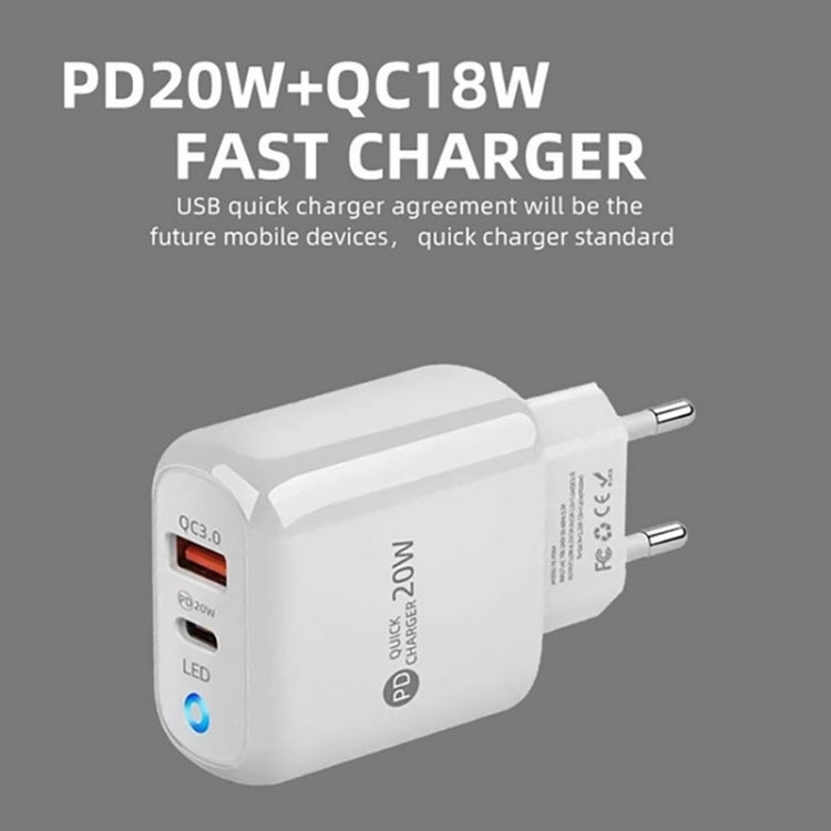 PD04 Type-C + USB Mobile Phone Charger with USB to 8 Pin Cable, US Plug, US Plug + USB to 8 Pin Cable