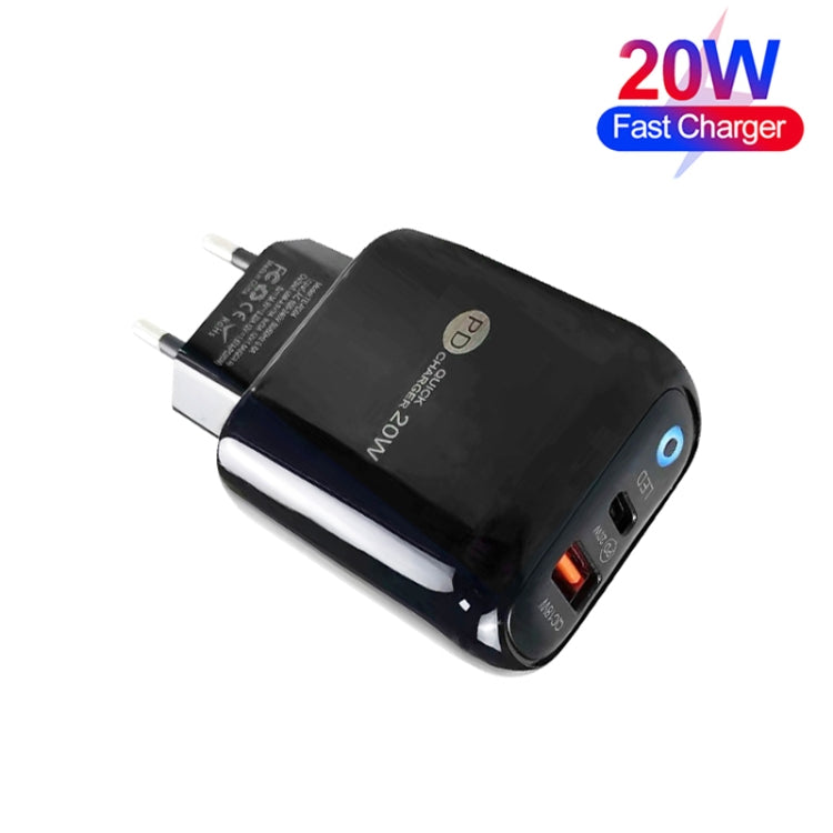 Chargeur de téléphone portable PD04 Type-C + USB avec câble USB vers 8 broches, prise UE, prise UE + câble USB vers 8 broches