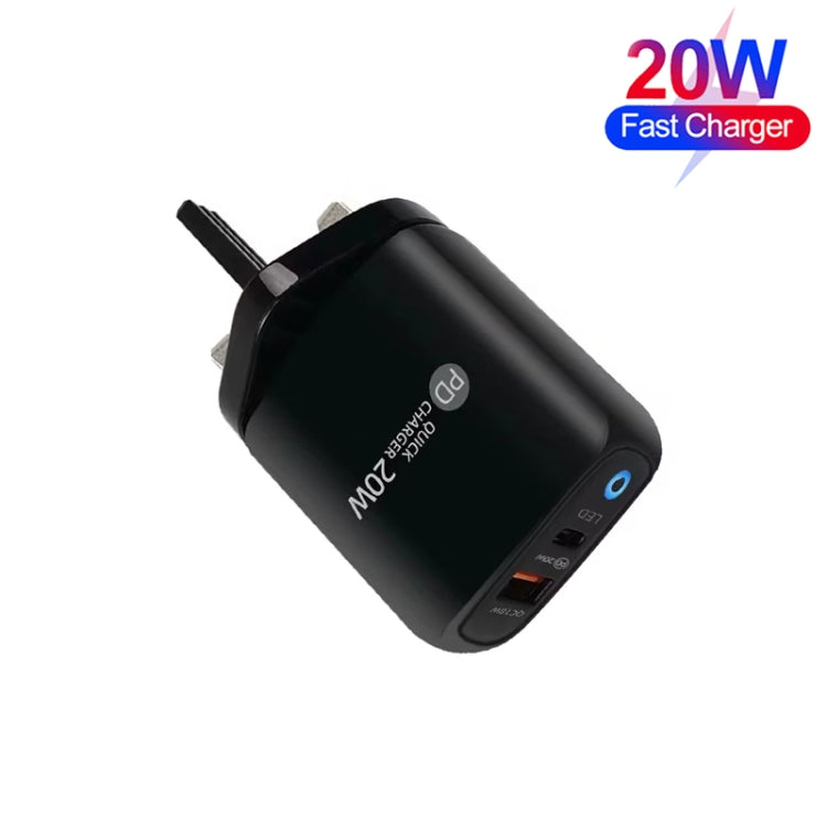 Chargeur de téléphone portable PD04 Type-C + USB avec câble USB vers 8 broches, prise britannique, prise britannique + câble USB vers 8 broches