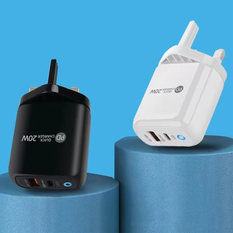 Chargeur de téléphone portable PD04 Type-C + USB avec câble USB vers 8 broches, prise britannique, prise britannique + câble USB vers 8 broches