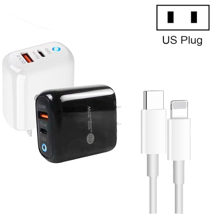 Chargeur de téléphone portable PD04 Type-C + USB avec câble Type-C vers 8 broches, prise américaine, prise américaine + câble Type-C vers 8 broches