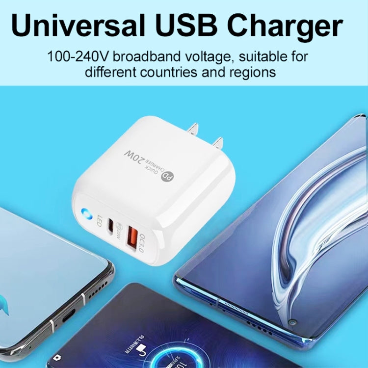 Chargeur de téléphone portable PD04 Type-C + USB avec câble Type-C vers 8 broches, prise américaine, prise américaine + câble Type-C vers 8 broches