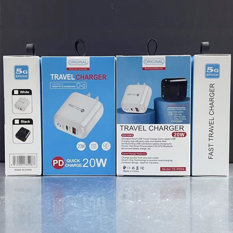 Chargeur de téléphone portable PD04 Type-C + USB avec câble Type-C vers 8 broches, prise américaine, prise américaine + câble Type-C vers 8 broches