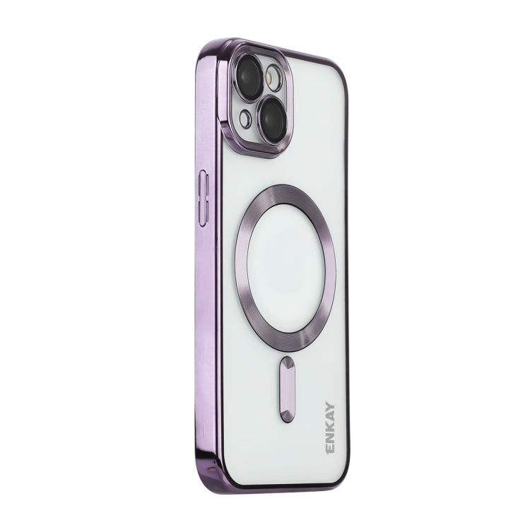 For iPhone 13 ENKAY Electroplated MagSafe Shockproof TPU Phone Case with Lens Film, For iPhone 13