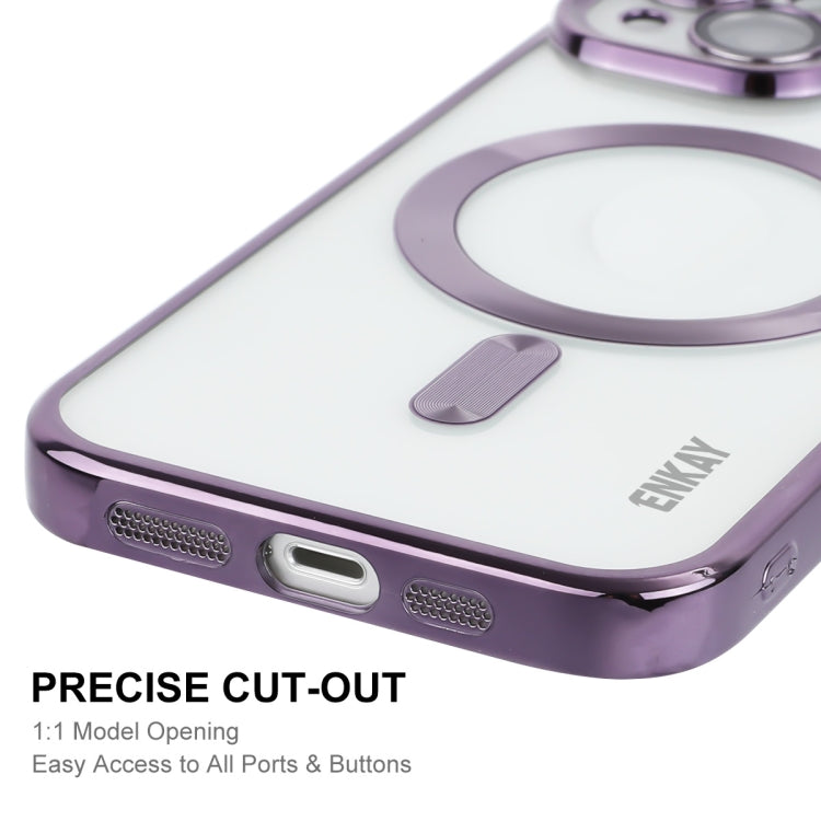 For iPhone 13 ENKAY Electroplated MagSafe Shockproof TPU Phone Case with Lens Film, For iPhone 13