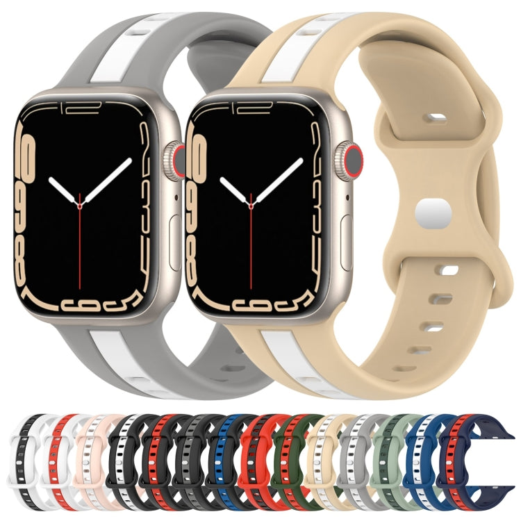 Butterfly Buckle Two-Color Silicone Watch Band, For Apple Watch Series 8&7 45mm