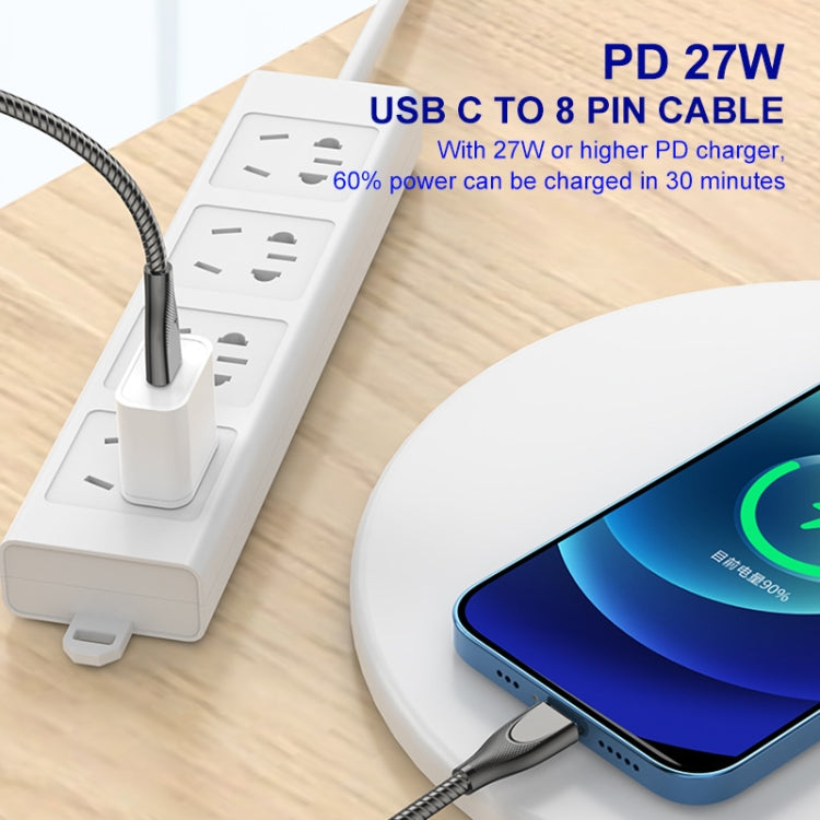 ENKAY ENK-CB128 PD 27W Type-C to 8 Pin Carbon Steel Hose Spring Fast Charging Data Cable, 1m Type-C to 8 Pin, 2m Type-C to 8 Pin