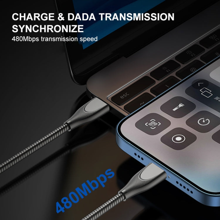 ENKAY ENK-CB128 PD 27W Type-C to 8 Pin Carbon Steel Hose Spring Fast Charging Data Cable, 1m Type-C to 8 Pin, 2m Type-C to 8 Pin