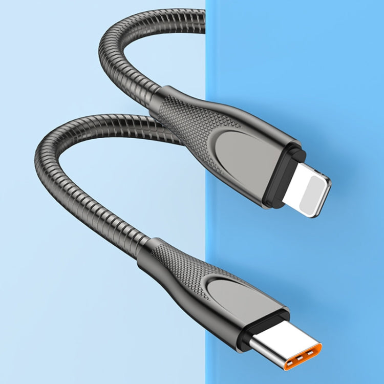 ENKAY ENK-CB128 PD 27W Type-C to 8 Pin Carbon Steel Hose Spring Fast Charging Data Cable, 1m Type-C to 8 Pin, 2m Type-C to 8 Pin
