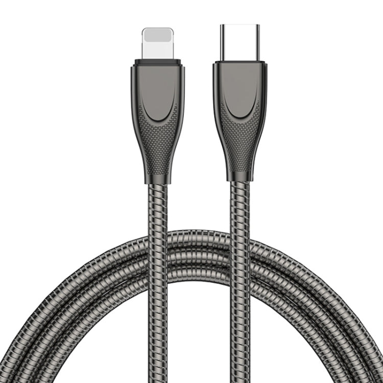 ENKAY ENK-CB128 PD 27W Type-C to 8 Pin Carbon Steel Hose Spring Fast Charging Data Cable, 1m Type-C to 8 Pin, 2m Type-C to 8 Pin