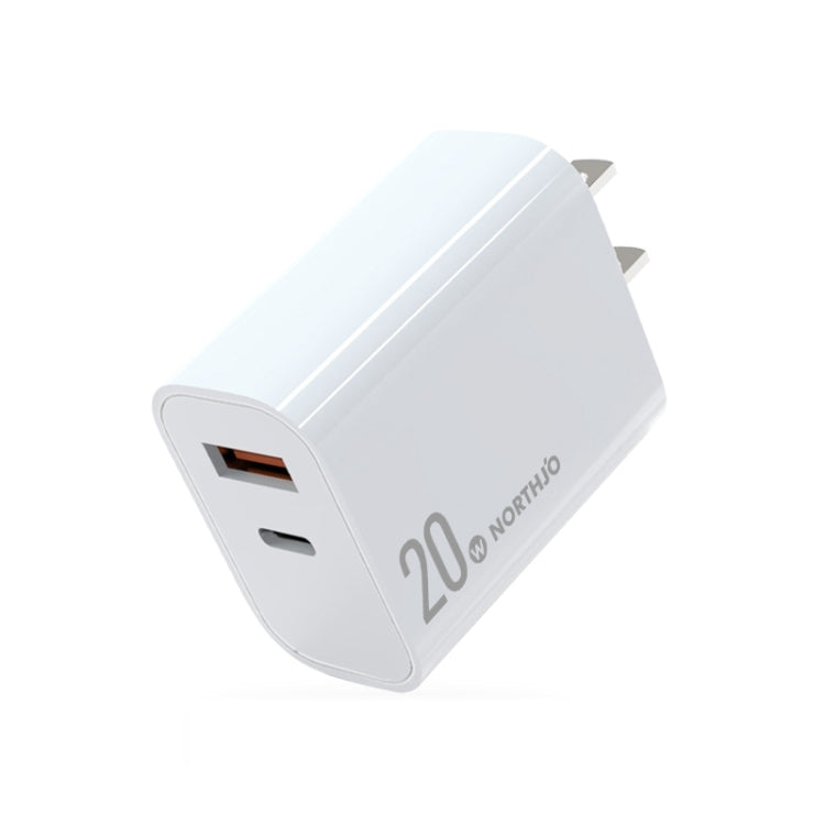 NORTHJO NOPD2002 PD20W USB-C/Type-C + QC 3.0 USB Dual Ports Fast Charger, US Plug, EU Plug, UK Plug, AU Plug
