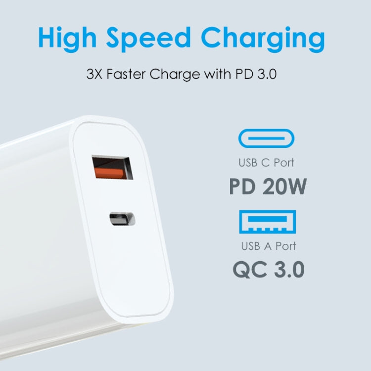 NORTHJO NOPD2002 PD20W USB-C/Type-C + QC 3.0 USB Dual Ports Fast Charger, US Plug, EU Plug, UK Plug, AU Plug