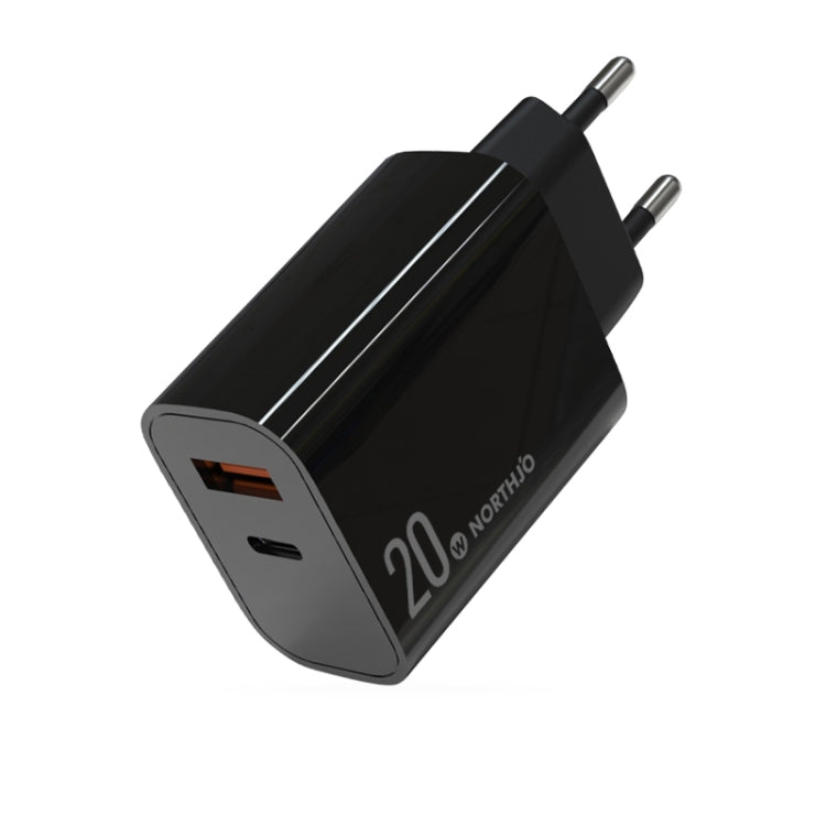 NORTHJO NOPD2002 PD20W USB-C/Type-C + QC 3.0 USB Dual Ports Fast Charger, US Plug, EU Plug, UK Plug, AU Plug