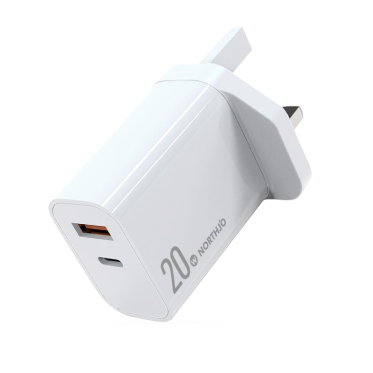 NORTHJO NOPD2002 PD20W USB-C/Type-C + QC 3.0 USB Dual Ports Fast Charger, US Plug, EU Plug, UK Plug, AU Plug