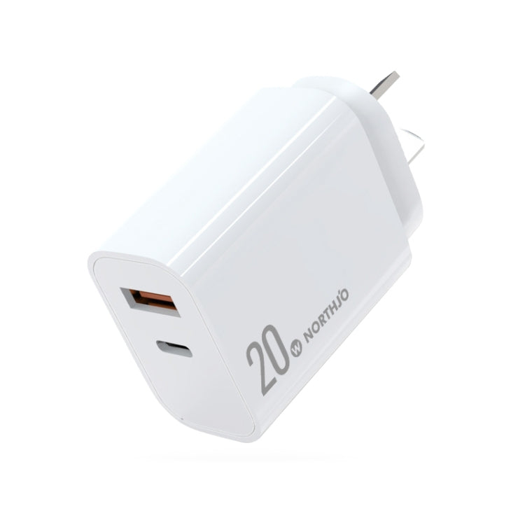 NORTHJO NOPD2002 PD20W USB-C/Type-C + QC 3.0 USB Dual Ports Fast Charger, US Plug, EU Plug, UK Plug, AU Plug
