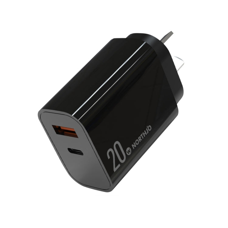 NORTHJO NOPD2002 PD20W USB-C/Type-C + QC 3.0 USB Dual Ports Fast Charger, US Plug, EU Plug, UK Plug, AU Plug