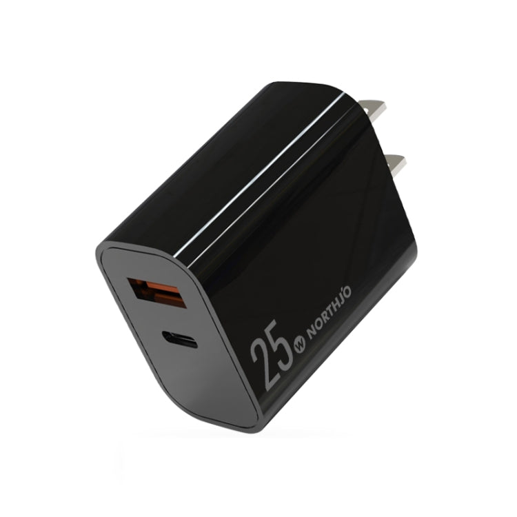 NORTHJO NOPD2502 PD 25W USB-C/Type-C + QC 3.0 USB Dual Ports Fast Charger, US Plug, EU Plug, UK Plug, AU Plug
