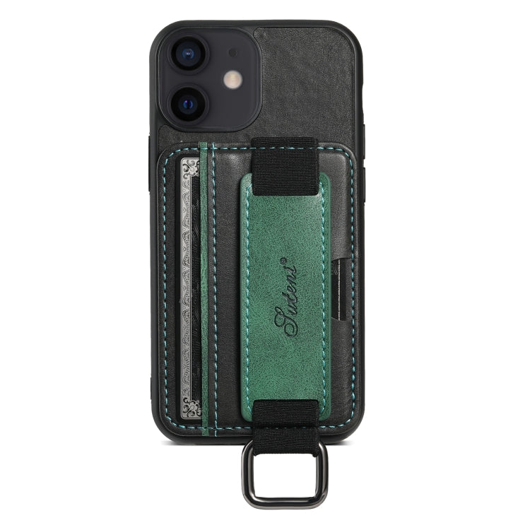 Suteni H13 Card Wallet Wrist Strap Holder PU Phone Case, For iPhone 12 mini, For iPhone 13 mini
