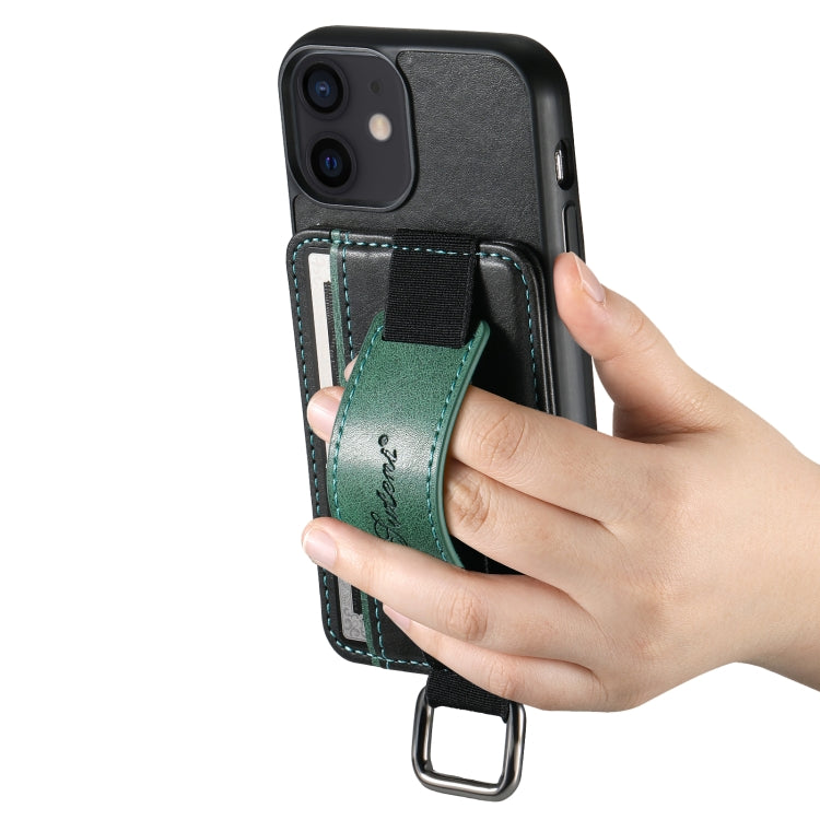 Suteni H13 Card Wallet Wrist Strap Holder PU Phone Case, For iPhone 12 mini, For iPhone 13 mini