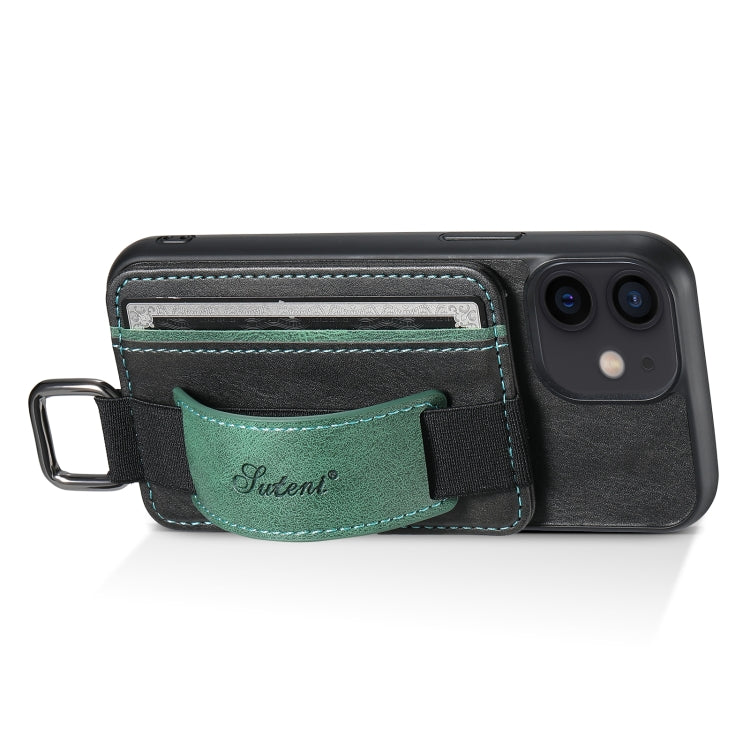 Suteni H13 Card Wallet Wrist Strap Holder PU Phone Case, For iPhone 12 mini, For iPhone 13 mini