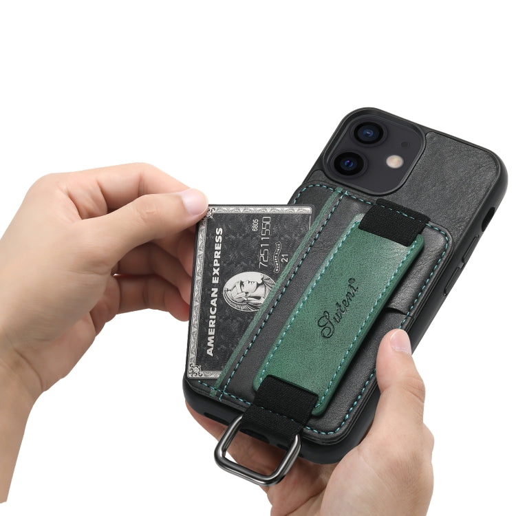 Suteni H13 Card Wallet Wrist Strap Holder PU Phone Case, For iPhone 12 mini, For iPhone 13 mini