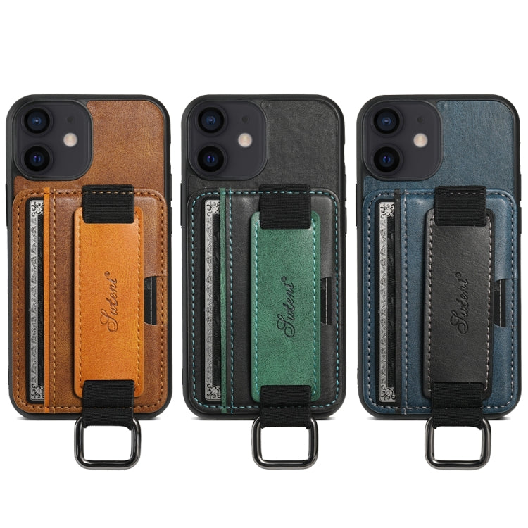 Suteni H13 Card Wallet Wrist Strap Holder PU Phone Case, For iPhone 12 mini, For iPhone 13 mini