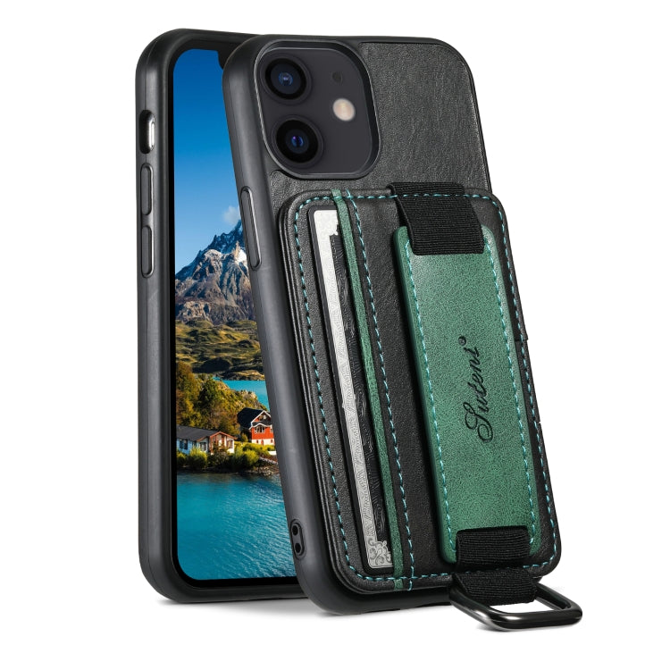 Suteni H13 Card Wallet Wrist Strap Holder PU Phone Case, For iPhone 12 mini, For iPhone 13 mini