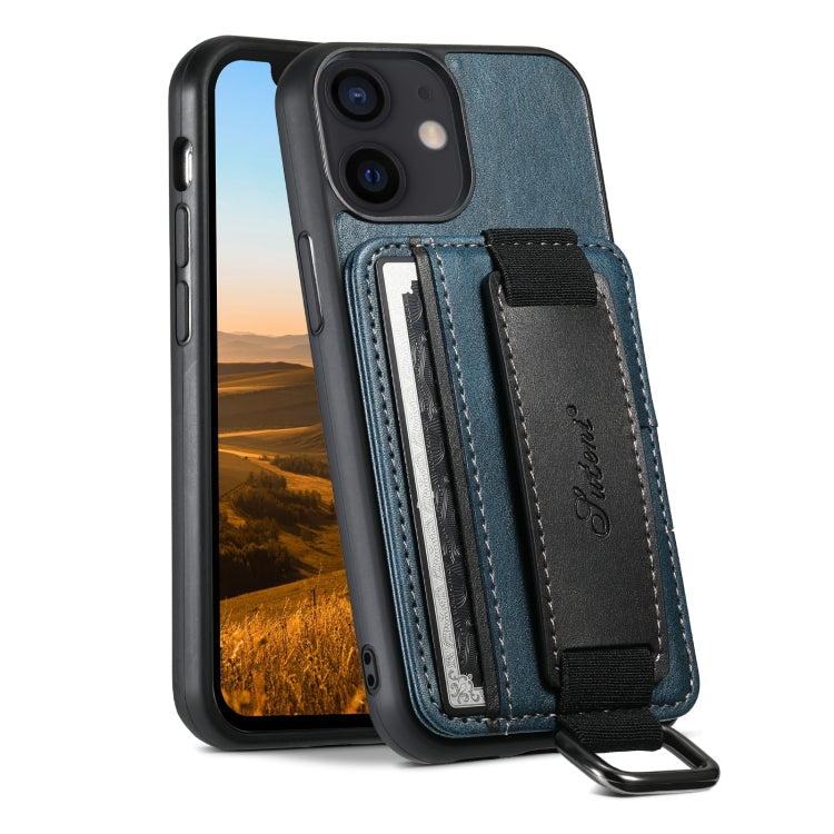 Suteni H13 Card Wallet Wrist Strap Holder PU Phone Case, For iPhone 12 mini, For iPhone 13 mini