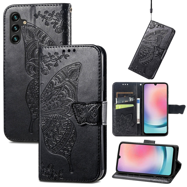 Butterfly Love Flower Embossed Leather Phone Case, For Samsung Galaxy A24 4G