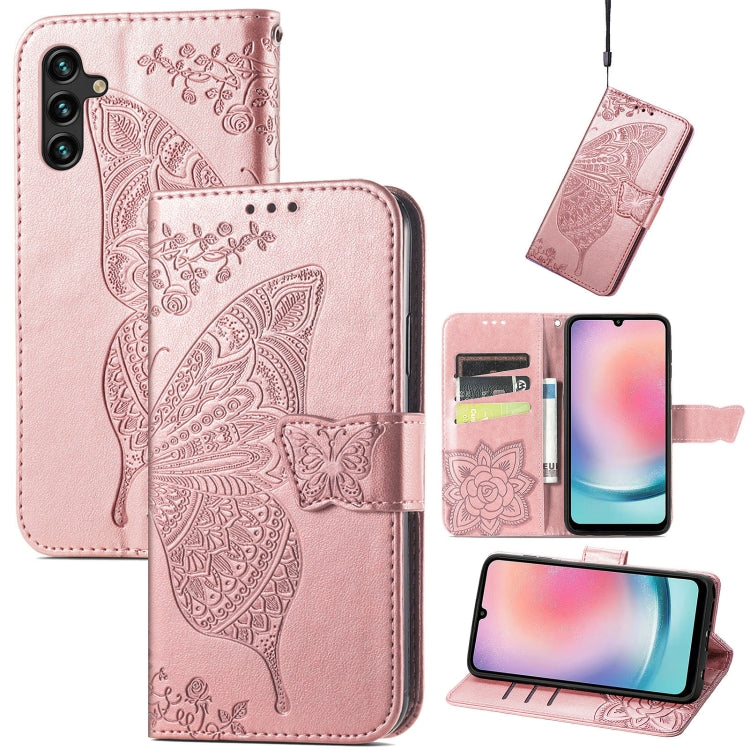 Butterfly Love Flower Embossed Leather Phone Case, For Samsung Galaxy A24 4G